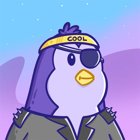 Penguin #1 in a COOL headband, eyepatch and spiked jacket